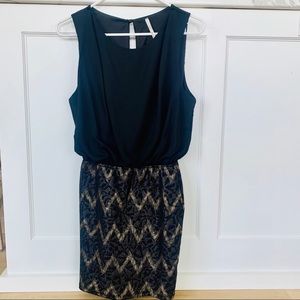 Black and Gold sleeveless open back Dress-S